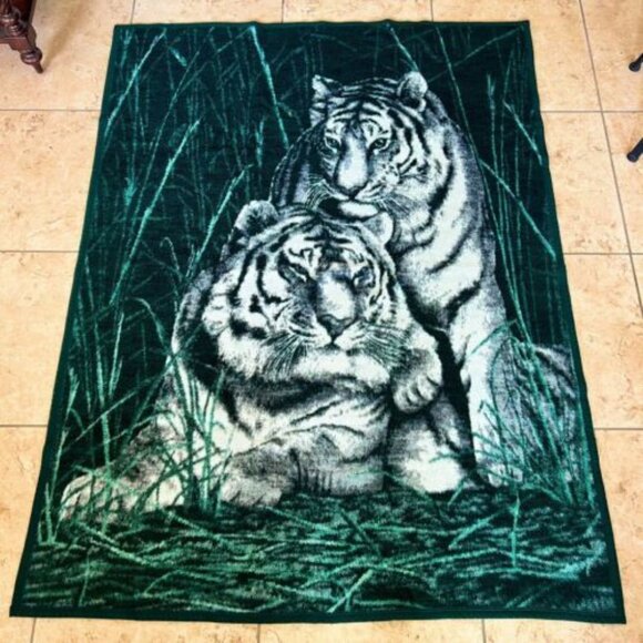 Biederlack Bedding Vintage Biederlack Green White Tiger Pair